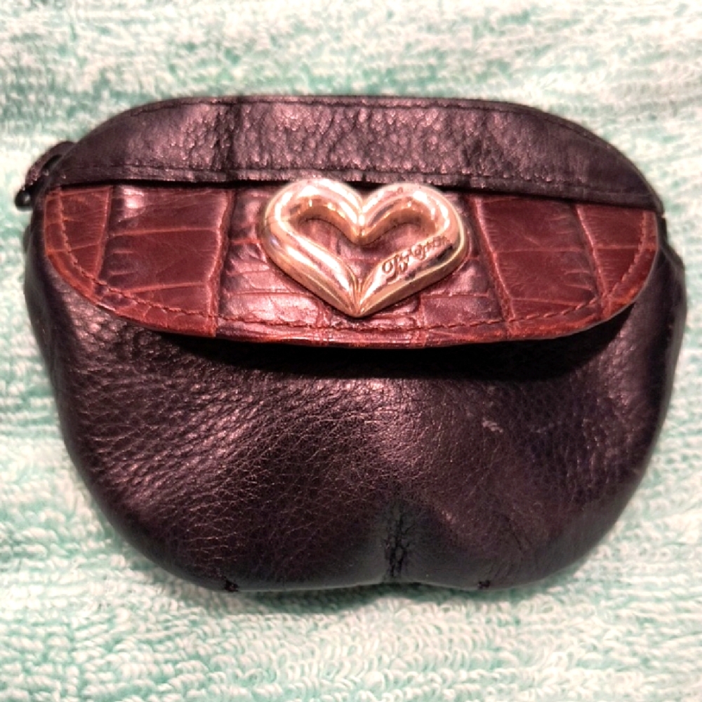 Brighton Coin Purse, Vintage Black and Brown Leather, EUC